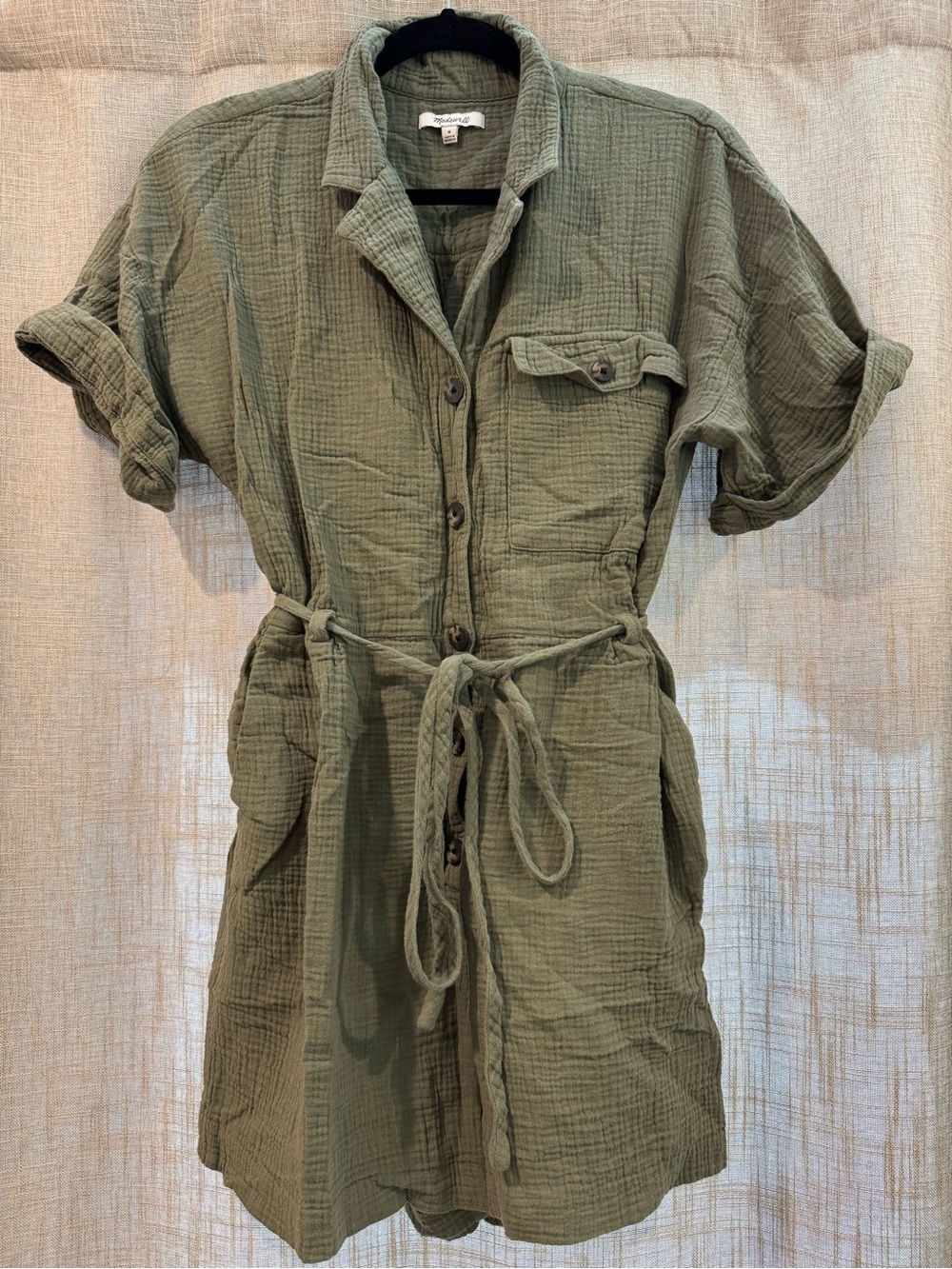 Women’s - Madewell Olive Green Button-Front Tie Waist jump suit